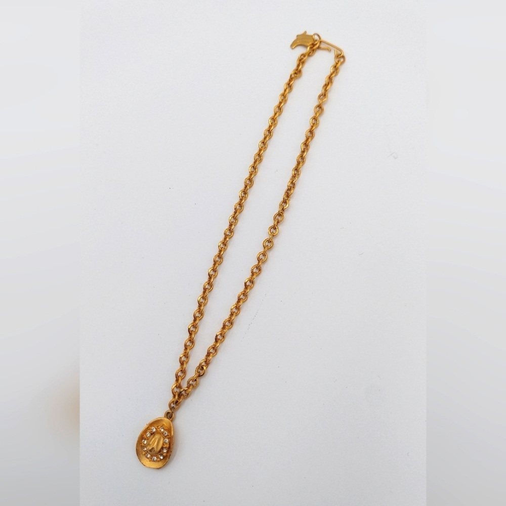 Vintage gold tone cowboy hat rhinestone necklace